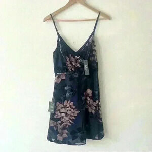 NWT Lulu's XS Womens Navy Blue Floral Print Slip Dress Cross Front Wrap Front